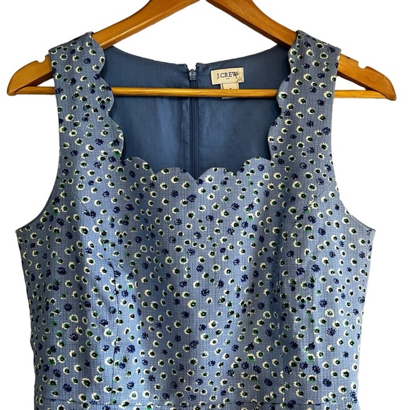 J. Crew floral scalloped square neck sheath dress size 4 excellent condition - Picture 2 of 11